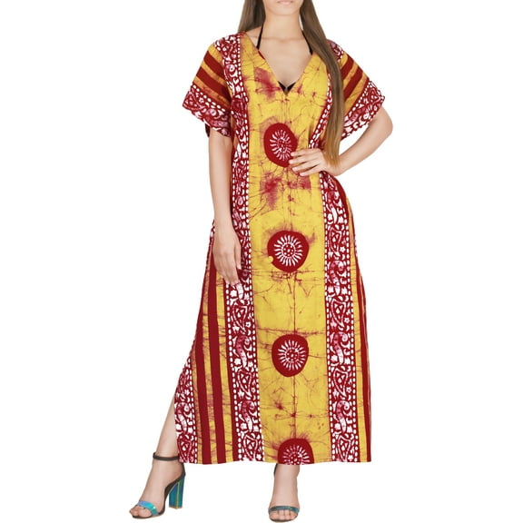 HAPPY BAY Women's Summer Loose Caftan Maxi Night Evening Gown Loungewear Dashiki House Dresses for Women 3X-4X Red, Floral