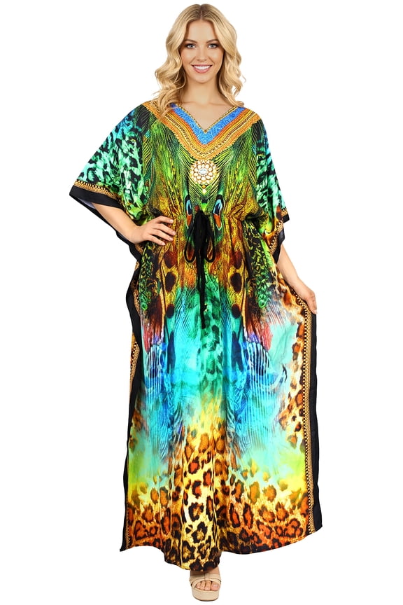 Women's Summer Loungewear African Beach Cover Up Slit Dress Home Wear Maxi Dresses Caftans for Women 2X-3X Leopard Blue, Animal Skin