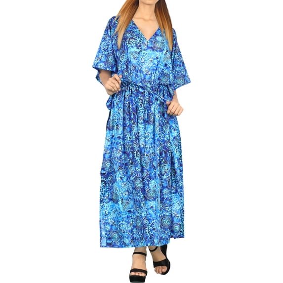 HAPPY BAY Women's Summer Loungewear African Beach Cover Up Slit Dress Home Wear Maxi Dresses Caftans for Women 2X-3X Royal Blue, Floral