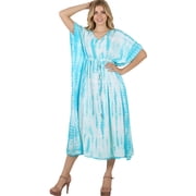 HAPPY BAY Womens Summer Loungewear African Beach Maxi Kaftan Ethnic Print Casual Slit Dress Caftan Dresses for Women 1X-2X Arctic, Tie Dye