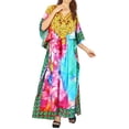 thumbnail image 1 of HAPPY BAY Women's Summer Loungewear African Beach Maxi Plus Size Kaftan Casual Slit Dress Caftan Swimsuit Coverup for Women 2X-3X Cyan, Leafs, 1 of 5