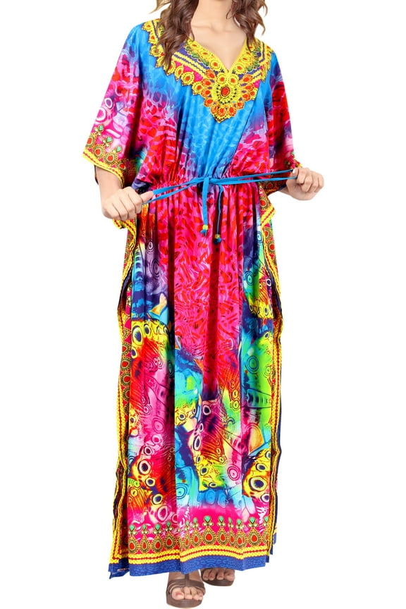 Women's Summer Loungewear African Beach Maxi Plus Size Kaftan Ethnic Print Casual Slit Dress Caftan Dresses for Women 2X-3X Rose, Abstract