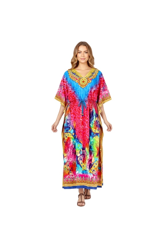 Women's Summer Loungewear African Beach Maxi Plus Size Kaftan Ethnic Print Casual Slit Dress Caftan Dresses for Women 2X-3X Rose, Abstract
