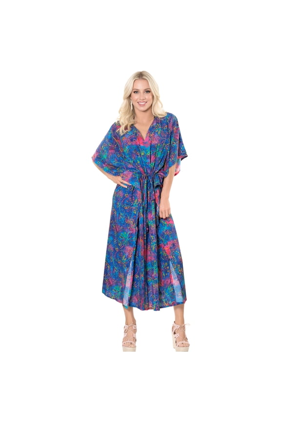 Women's Summer Loungewear African Beach Slit Dress Cover Up Caftan Kaftan Maxi Dresses for Women 2X-3X Bloom, Floral
