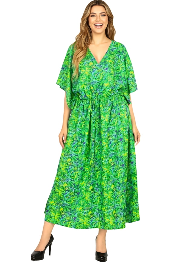 Women's Summer Loungewear African Beach Slit Dress Cover Up Caftan Kaftan Maxi Dresses for Women 2X-3X Green, Grass