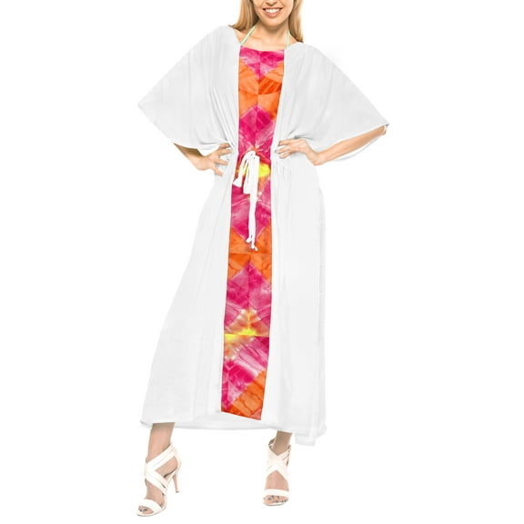 HAPPY BAY Women's Summer Loungewear Caftan Maxi Boho Nightwear for Women 2X-3X Ivory Pink_AC621