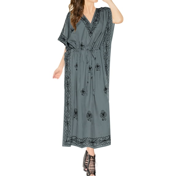 HAPPY BAY Women's Summer Loungewear Caftan Maxi Mumu Slit Dresses 2X-3X Cloud, Floral