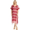 thumbnail image 1 of HAPPY BAY Women's Summer Loungewear Casual Beach Dress Midi Kaftan Coverup Caftan Dresses for Women 2X-3X Magenta, Chevron, 1 of 3