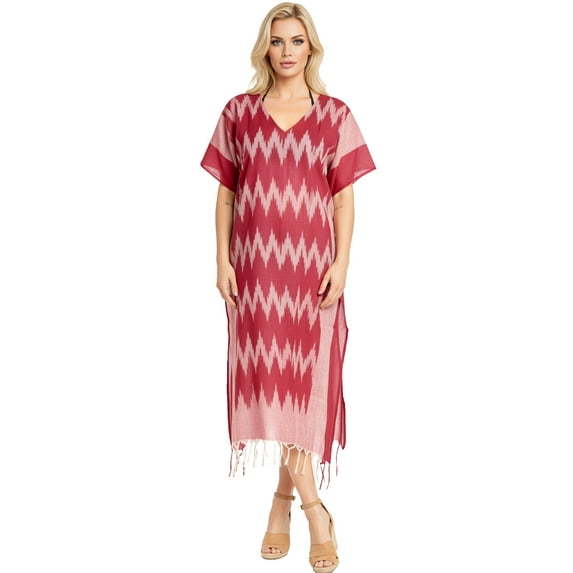HAPPY BAY Women's Summer Loungewear Casual Beach Dress Midi Kaftan Coverup Caftan Dresses for Women 2X-3X Magenta, Chevron