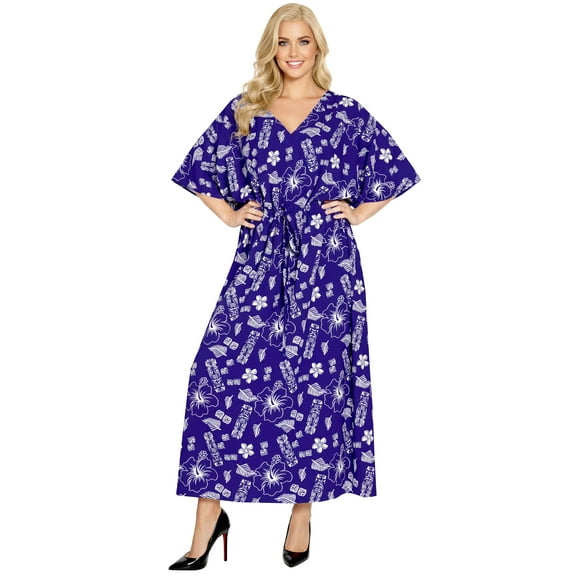 HAPPY BAY Women's Summer Loungewear Casual Kaftan Beach Cover Up Slit Dress Maxi Dresses Caftans for Women 2X-3X Berry, Palm Tree