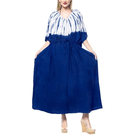 HAPPY BAY Women's Summer Loungewear Kaftan Beach Cover Up Dress Maxi Dresses Caftans for Women 2X-3X Tidal Wave, Tie Dye