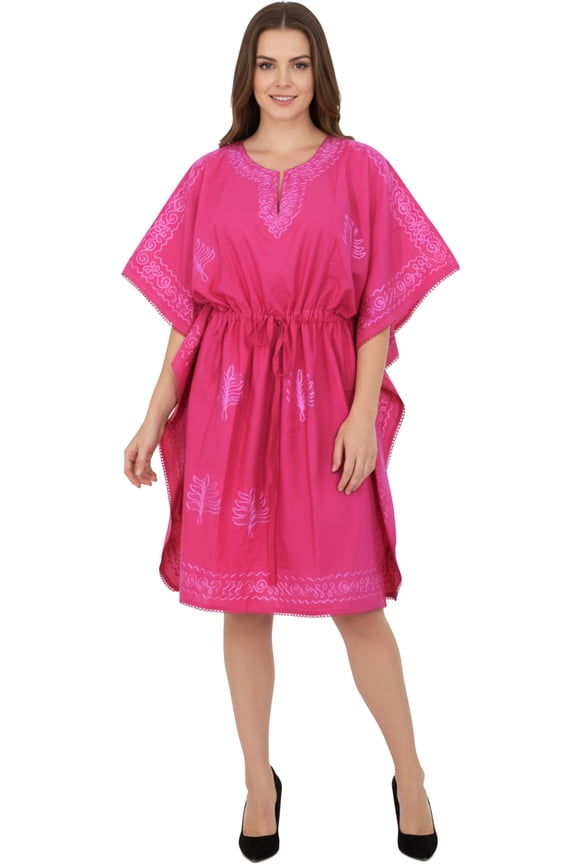 Women's Summer Loungewear Loose Caftan Knee Length Beach Dress for Women 2X-3X Pink_T818