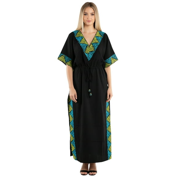 HAPPY BAY Women's Summer Loungewear Loose Caftan Long Muumuu Nightgown 2X-3X Jade, Embroidery