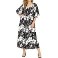 thumbnail image 1 of HAPPY BAY Women's Summer Loungewear Loose Slit Dress Caftan Maxi House Sleep Shirt 2X-3X Black, Floral, 1 of 4