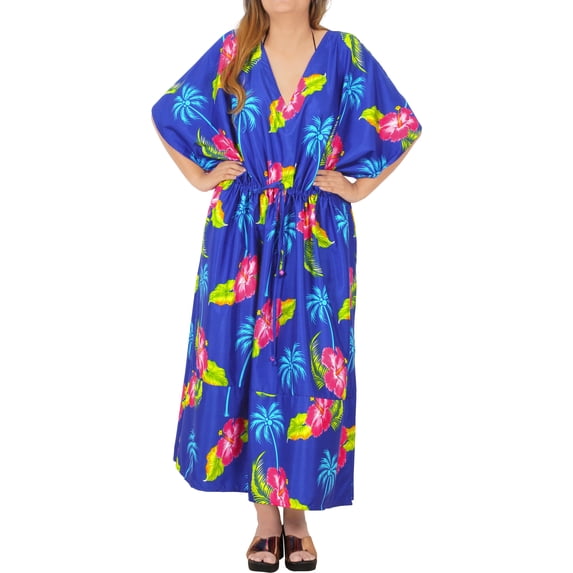 HAPPY BAY Women's Summer Loungewear Loose Slit Dress Caftan Maxi House Sleep Shirt 2X-3X Sky_AC381