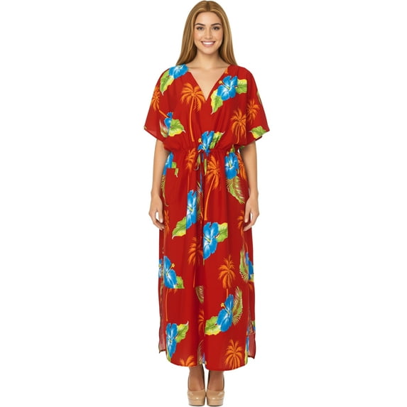 HAPPY BAY Women's Summer Loungewear Loose Slit Dress Caftan Maxi House Sleep Shirt for Women 2X-3X Ox Blood_AC382