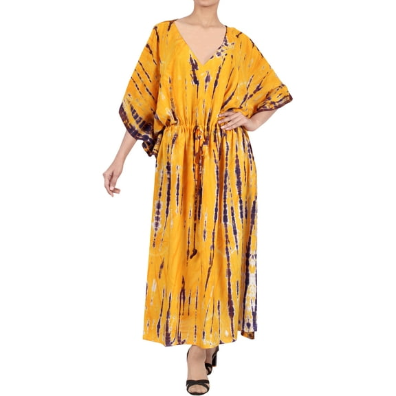 HAPPY BAY Women's Summer Loungewear OverSize Caftan Maxi Boho Nightwear 2X-3X Deep Carrot, Tie Dye