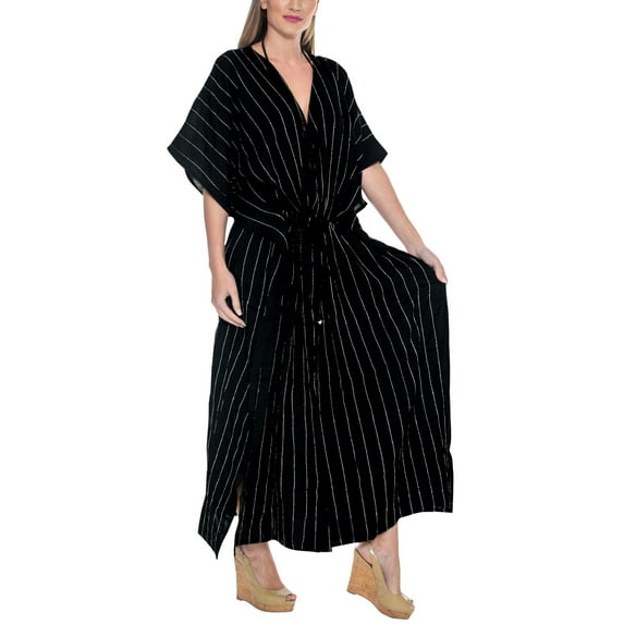 HAPPY BAY Women's Summer Loungewear OverSize Slit Dress Caftan Long Muumuu Nightgown 2X-3X Black_T688