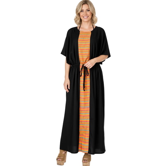 HAPPY BAY Women's Summer Loungewear Plus Size Caftan Maxi Boho Nightwear 2X-3X Orange, Solid