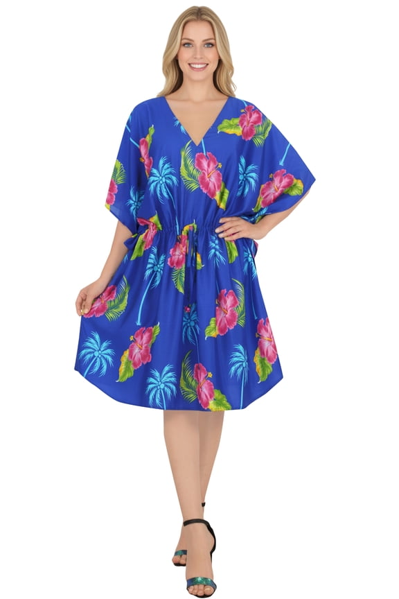 Women's Summer Loungewear Relaxed Fit Caftan Mini Casual Sundress 2X-3X Lake, Floral
