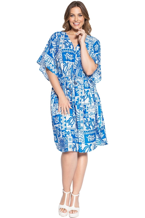 Women's Summer Loungewear Relaxed Fit Caftan Mini Casual Sundress 2X-3X Tidal, Hawaiian