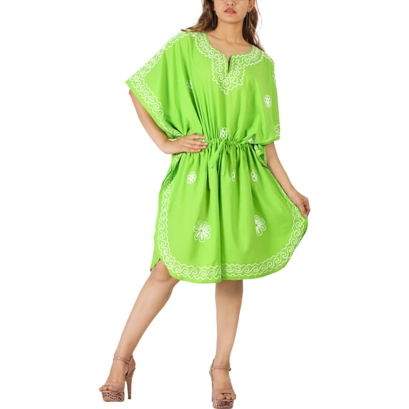 HAPPY BAY Women's Summer Loungewear Solid Casual Relaxed Caftan Knee Length Cover Up Dresses for Women 2X-3X Green, Floral