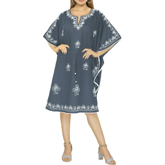 HAPPY BAY Women's Summer Loungewear Solid Casual Relaxed Caftan Knee Length Cover Up Dresses for Women 2X-3X Grey, Embroidery