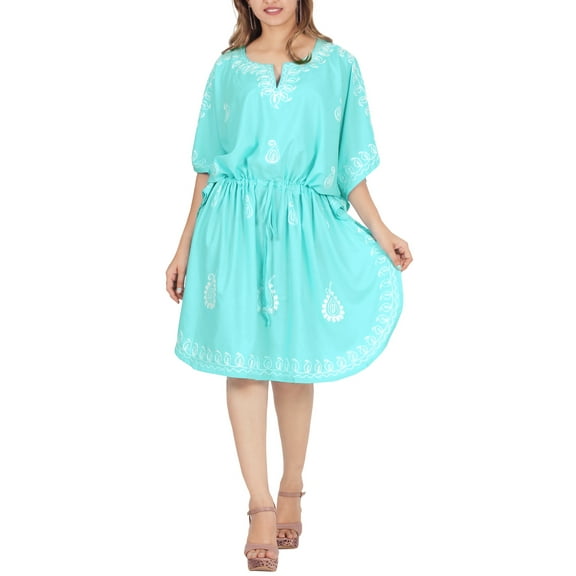 HAPPY BAY Women's Summer Loungewear Solid Casual Relaxed Caftan Knee Length Cover Up Dresses for Women 2X-3X Ice, Paisley