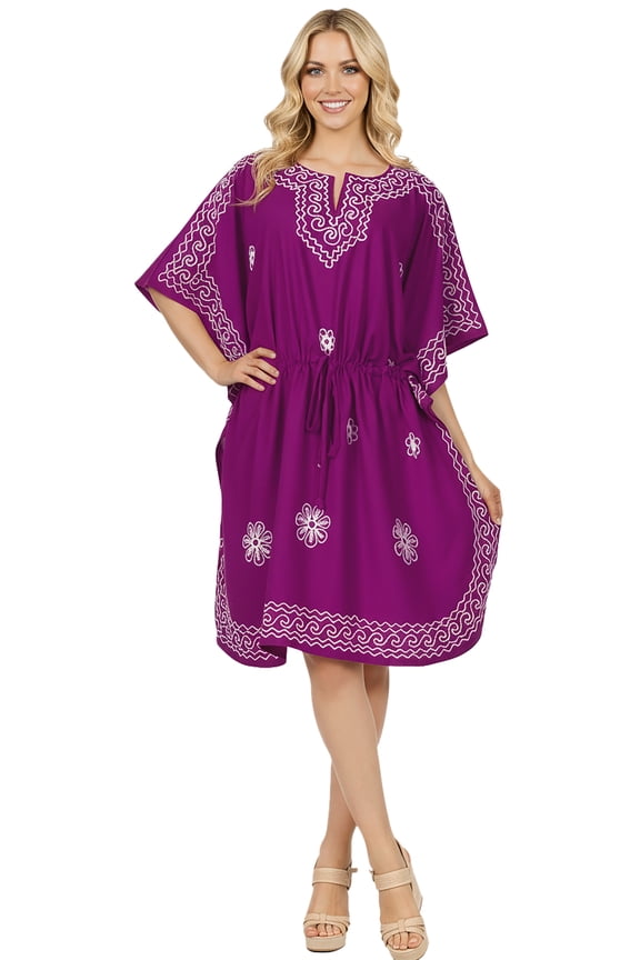Women's Summer Loungewear Solid Casual Relaxed Caftan Knee Length Cover Up Dresses for Women 2X-3X Orchid, Floral