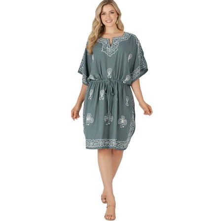 HAPPY BAY Women's Summer Loungewear Solid Casual Relaxed Caftan Knee Length Cover Up Dresses for Women 2X-3X Paisley, Grey