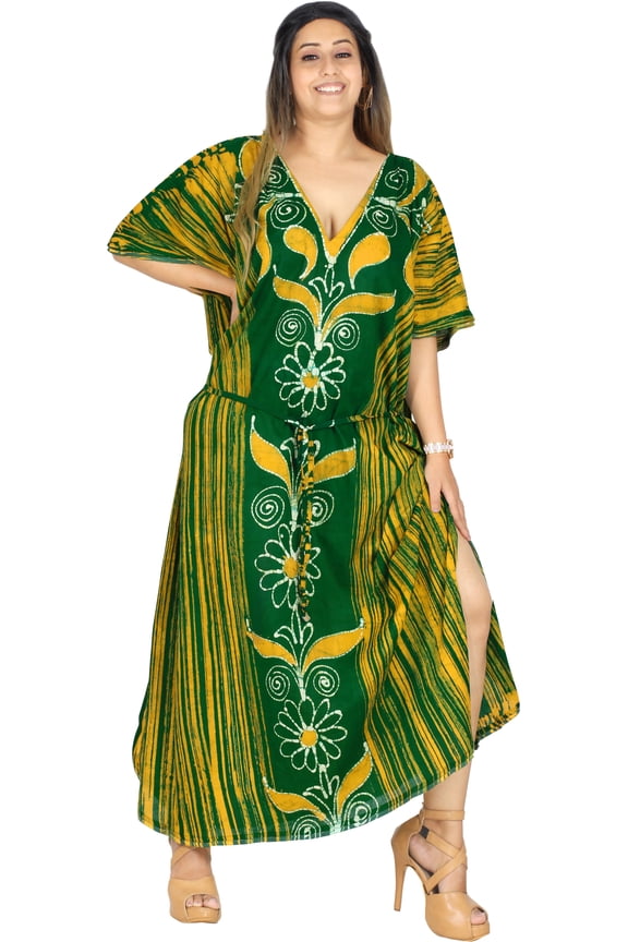Women's Summer Nightgown Batik Caftan for Womens Sleepwear Long House Kaftan Loungewear Dashiki Dress for Women 2X-3X Fern, Floral