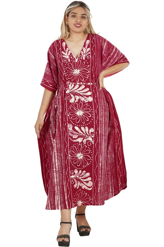 Women's Summer OverSize Caftan Long Loungewear Tunics Dashiki House Dresses for Women 2X-3X Red, Floral