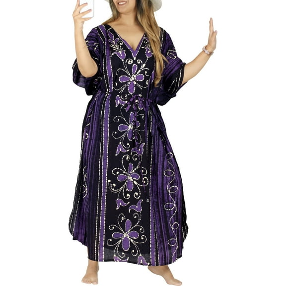 HAPPY BAY Women's Summer OverSize Caftan Maxi Evening Gown Loungewear Dashiki House Dresses for Women Robe 2X-3X Purple, Floral