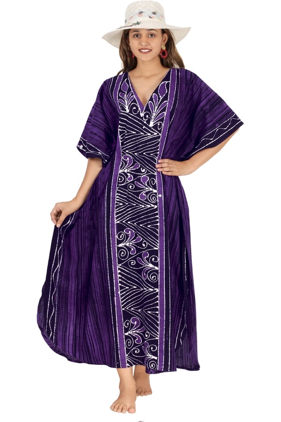 Women's Summer OverSize Caftan Maxi Flowy Home Wear Loungewear Dashiki House Dresses for Women 2X-3X Violet, Floral