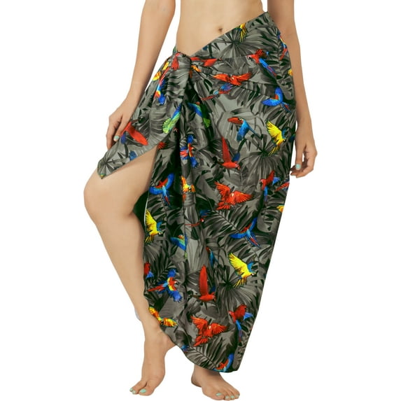 HAPPY BAY Women's Summer Pareos Beach Long Swim Cover ups Swimsuit Beachwear Sarong Bikinis Vacation Swimwear Wraps Coverups for Women One Size Metal, Leaves