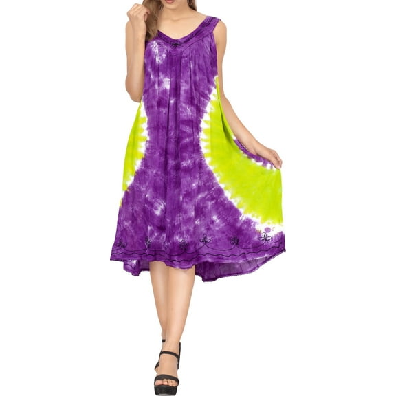 HAPPY BAY Women's Summer Plus Size Swing House Wear Dresses 1X-2X Grape, Tie Dye