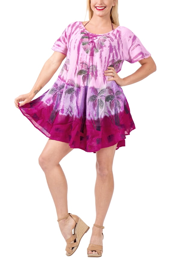 Women's Summer Plus Size Tunics House Wear Dresses L-XL Pink, Tie Dye