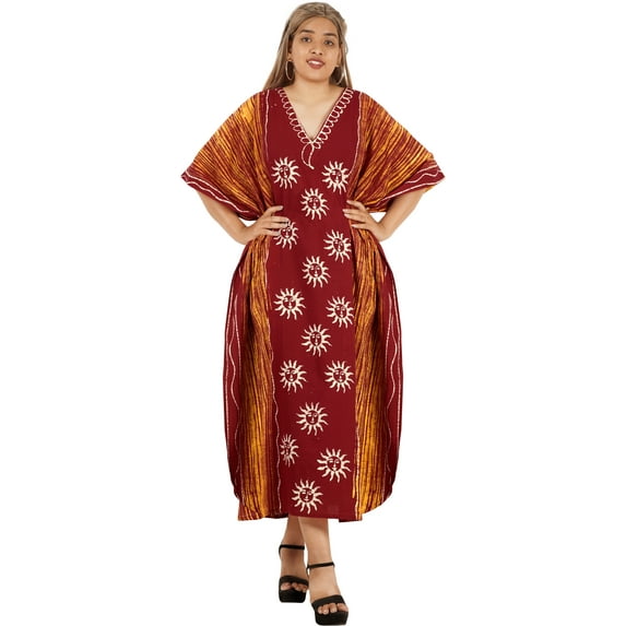 HAPPY BAY Women's Summer Relaxed Fit Caftan House Sleep Shirt Loungewear Dashiki Dresses for Women 2X-3X Orange, Sun
