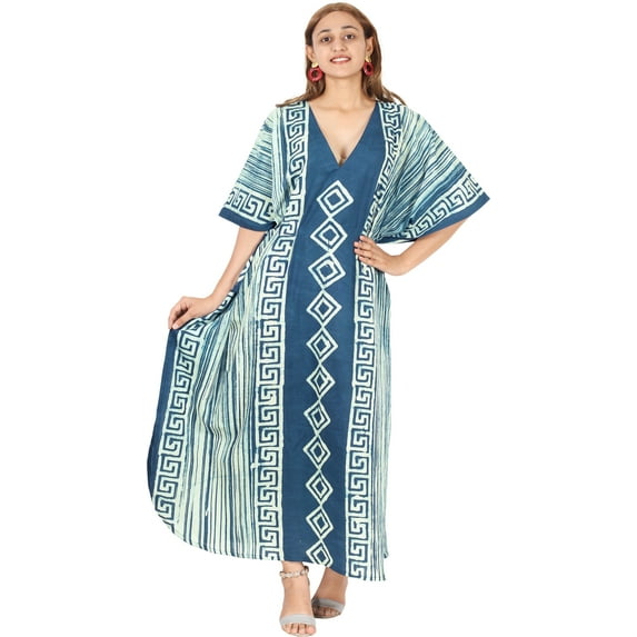 HAPPY BAY Women's Summer Relaxed Fit Caftan House Sleep Shirt Loungewear Dashiki Dresses for Women 2X-3X Stripes, Blue