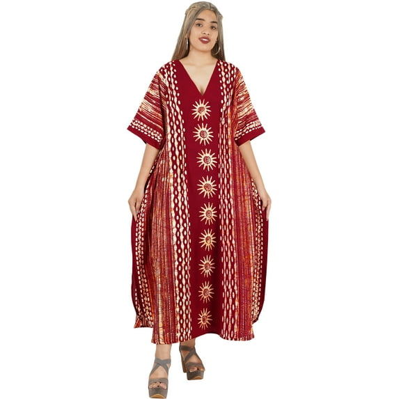 HAPPY BAY Women's Summer Relaxed Fit Caftan House Sleep Shirt Loungewear Dashiki Dresses for Women 2X-3X Sun, Brown