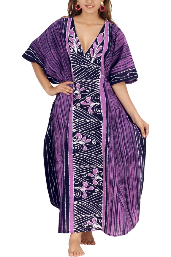 Women's Summer Relaxed Fit Caftan Maxi Robe Sleepwear Loungewear Dashiki Dresses for Women 2X-3X Magenta, Chevron