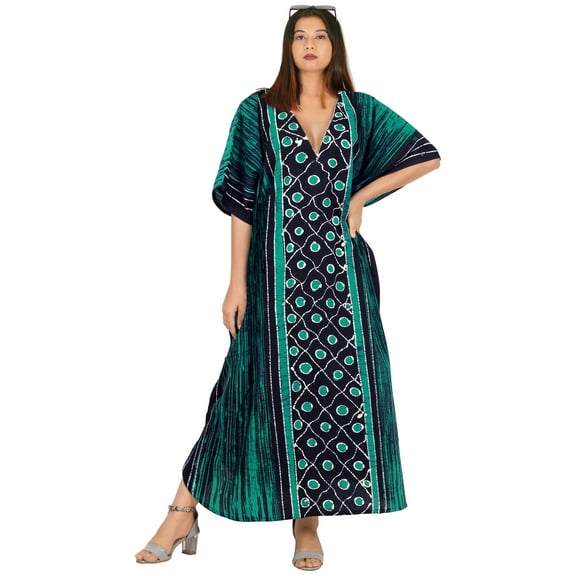 HAPPY BAY Women's Summer Relaxed Fit Caftan Maxi Robe Sleepwear Loungewear Dashiki House Dresses for Women 2X-3X Forest, Stripes