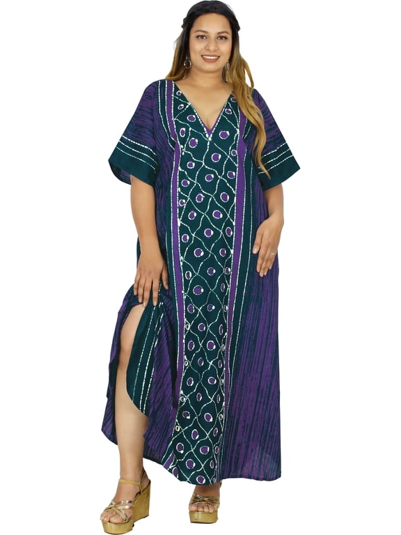 Women's Summer Relaxed Fit Caftan Maxi Robe Sleepwear Loungewear Dashiki House Dresses for Women 2X-3X Violet, Sun