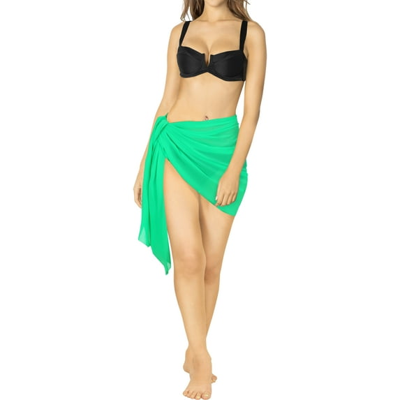 HAPPY BAY Women's Summer Short Beachwear Sarong Coverups Chiffon Short Beach Tie Wraps Skirt Sheer Swim Cover up Bathing Suit One Size Mint