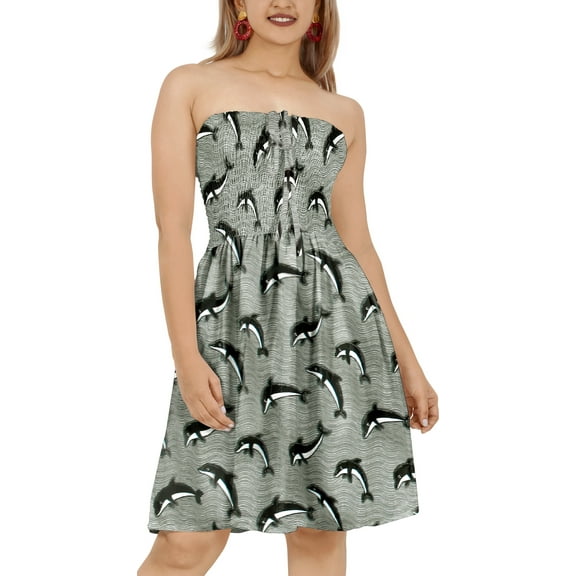 HAPPY BAY Women's Summer Smocked Strapless Beach Swing Tube Top Dress One Size Dolphin, Black