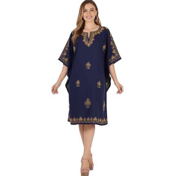 HAPPY BAY Women's Summer Solid Casual Relaxed Caftan Mini Cover Up Evening Dresses for Women 2X-3X Prussian, Floral