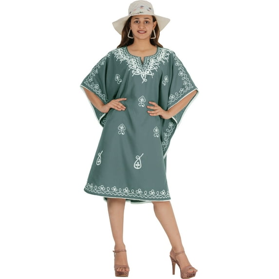 HAPPY BAY Women's Summer Solid Casual Relaxed Caftan Mini Cover Up Evening Dresses for Women Plus Size 2X-3X Grey, Floral