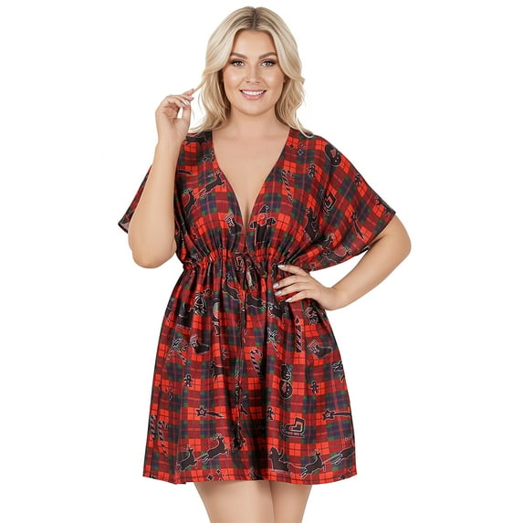 HAPPY BAY Women's Swim Beach Cover Ups for Swimwear Christmas Tree Bathing Suit Cover up Dresses Mini Swimsuit Coverups for Women XL-XXL Xmas, Red