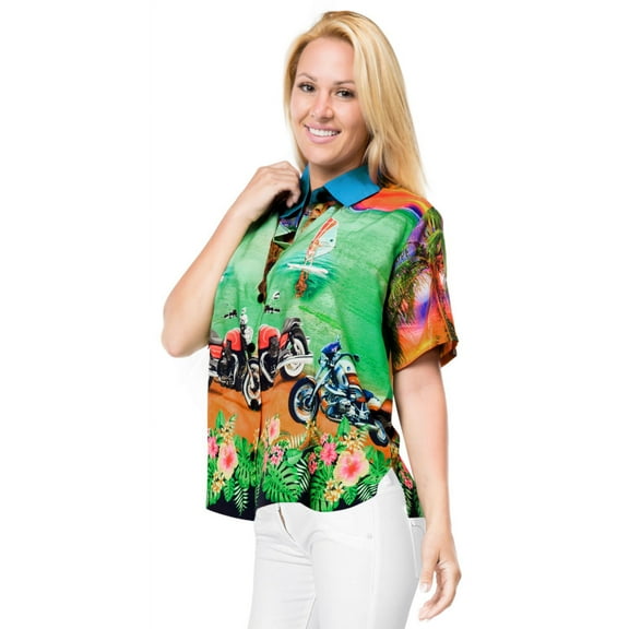 HAPPY BAY Women's Swim Overshirt Summer Hawaiian Blouse Tops XXL Motorcycle Bike, Green