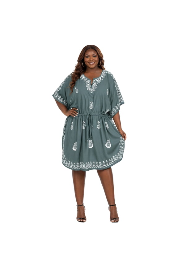 Women's Swimsuit Ladies Dress Swimwear Caftan Summer Casual Bikini Short Sleeve Beachwear Cover Ups for Women 2X-3X Ash, Paisley